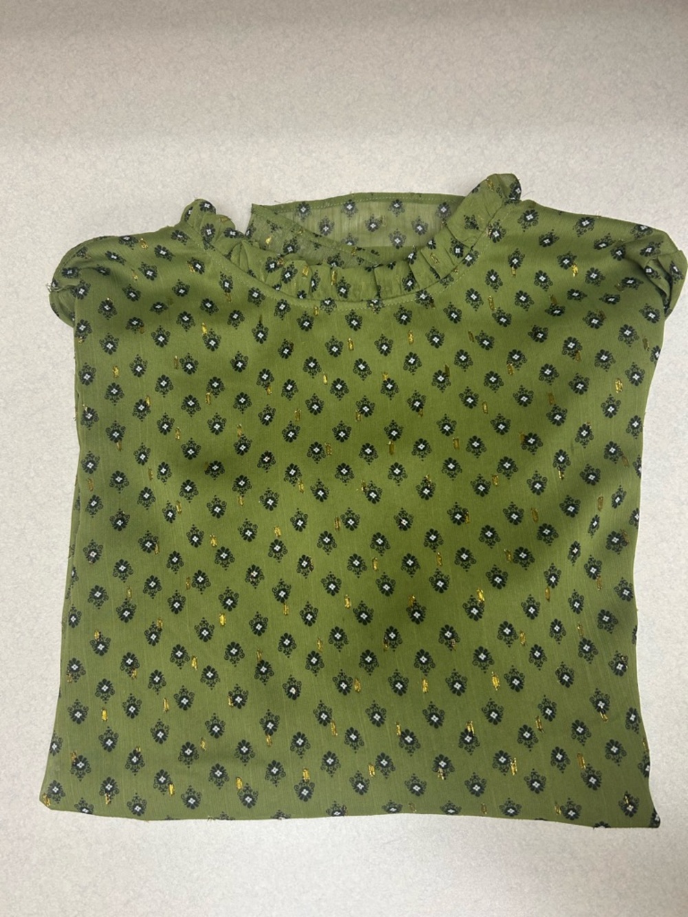Anthropologie Maison D’Amelie Green Floral Blouse size Medium